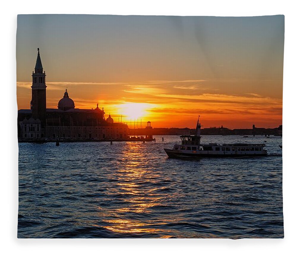 Seascape Fleece Blanket featuring the photograph Sunset Venezia by Allan Van Gasbeck