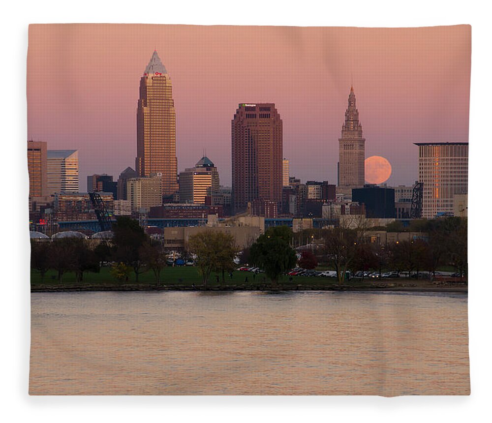 Super Moon Fleece Blanket featuring the photograph SuperMoon Over Cleveland by Ann Bridges
