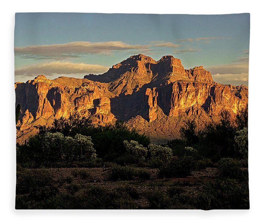 Superstition Mountains Fleece Blanket featuring the photograph Superstitions at Sunset by Saija Lehtonen