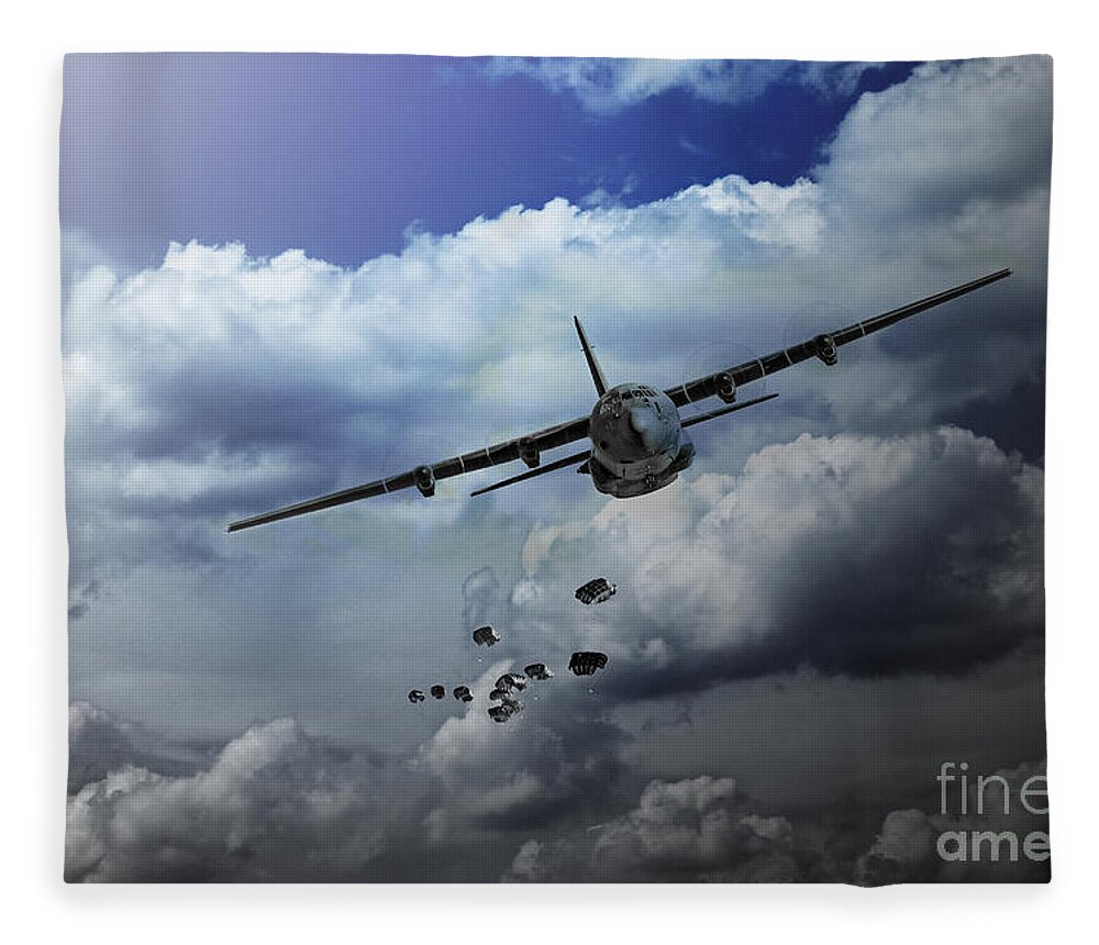 C130 Hercules Fleece Blanket featuring the digital art Supply Drop by Airpower Art