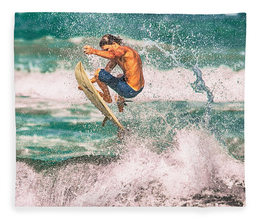 Beach Fleece Blanket featuring the photograph Surfer Air by Eye Olating Images