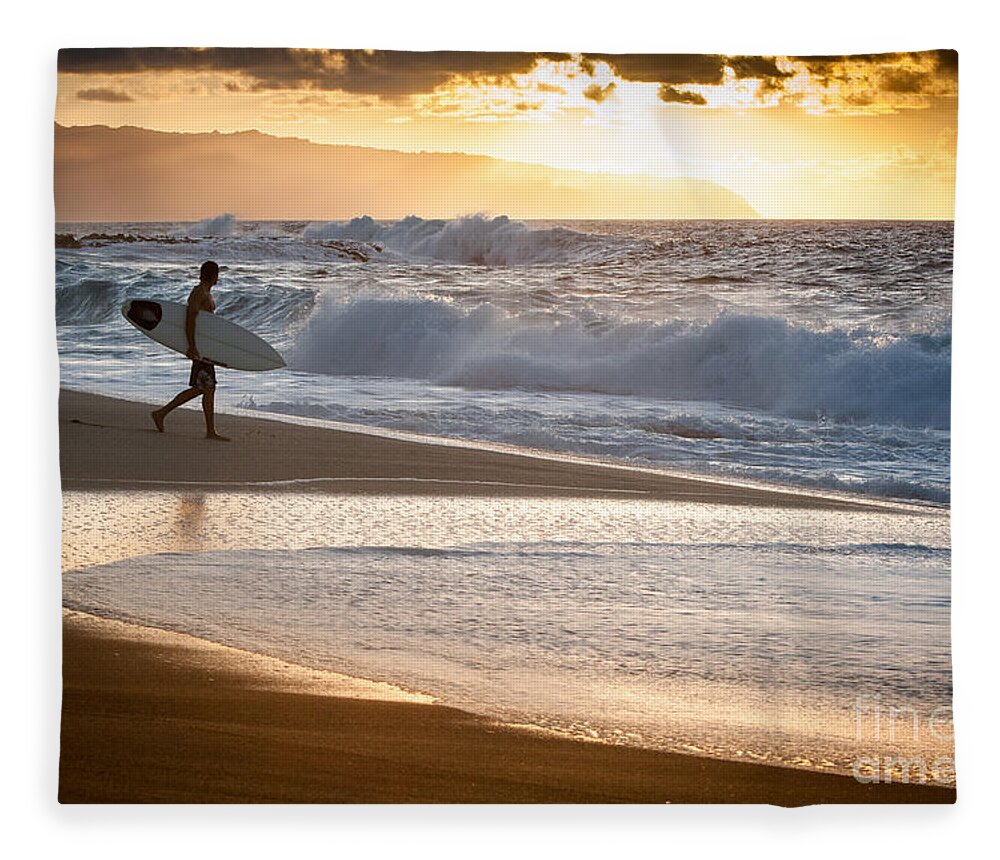 North Shore Fleece Blanket featuring the photograph Surfer on Beach by Patti Schulze