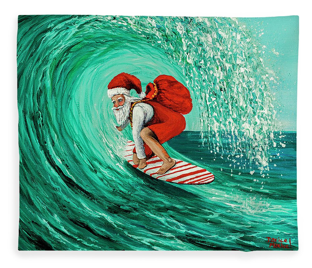 Christmas Fleece Blanket featuring the painting Surfing Santa by Darice Machel McGuire