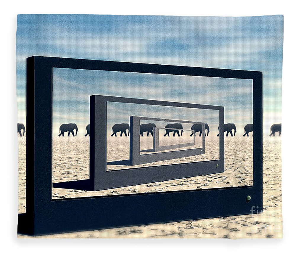 Surreal Fleece Blanket featuring the digital art Surreal Elephant Desert Scene by Phil Perkins