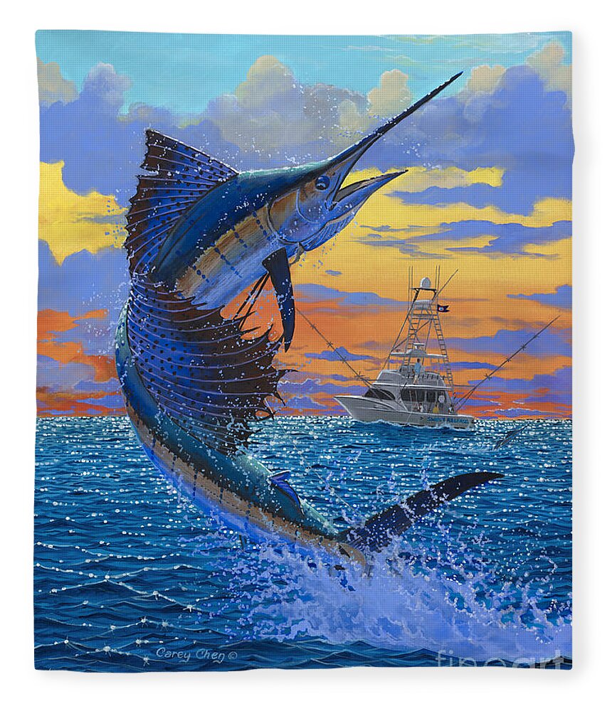 Sailfish Fleece Blanket featuring the painting Sweet Release by Carey Chen