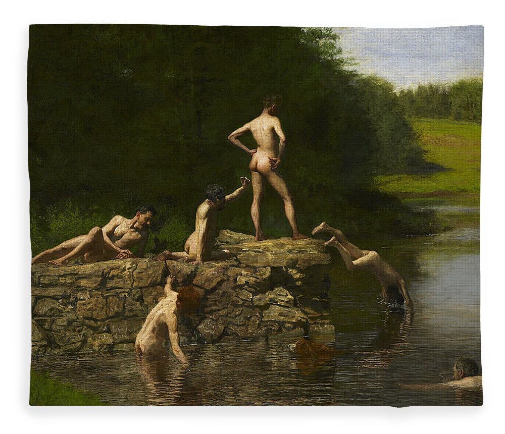 Thomas Eakins Fleece Blanket featuring the painting Swimming, The Swimming Hole by Thomas Eakins