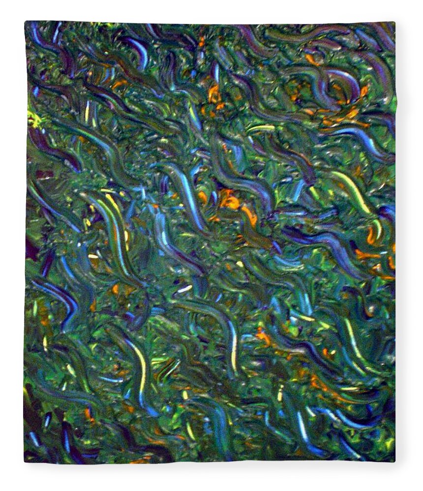 Abstract Fleece Blanket featuring the painting Swimming Upstream by Nancy Sisco