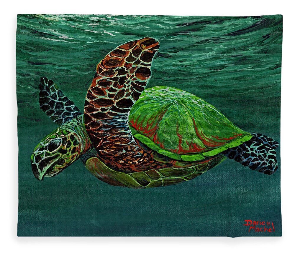 Animal Fleece Blanket featuring the painting Swimming With Aloha by Darice Machel McGuire