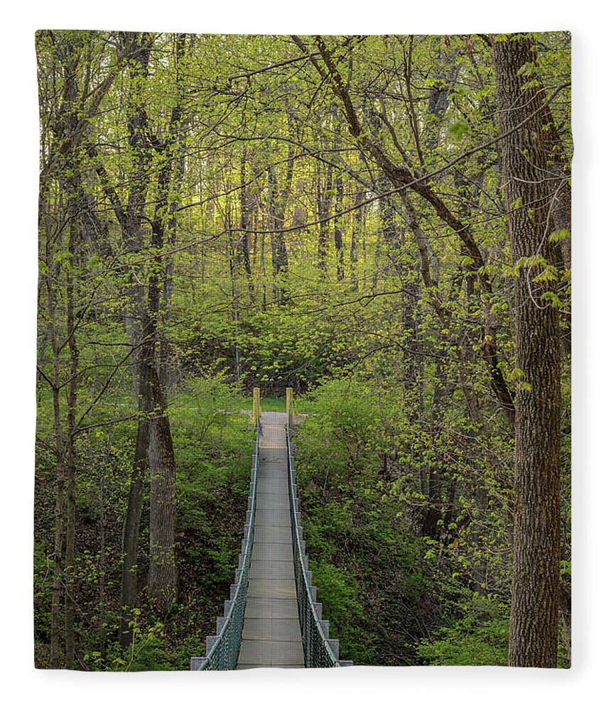 Swinging Bridge Fleece Blanket featuring the photograph Swinging Bridge in Spring by Tamara Becker