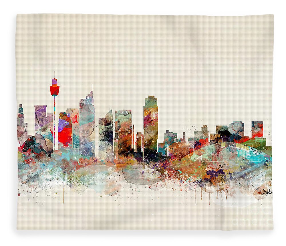 Sydney Australia Fleece Blanket featuring the painting Sydney Australia Skyline by Bri Buckley