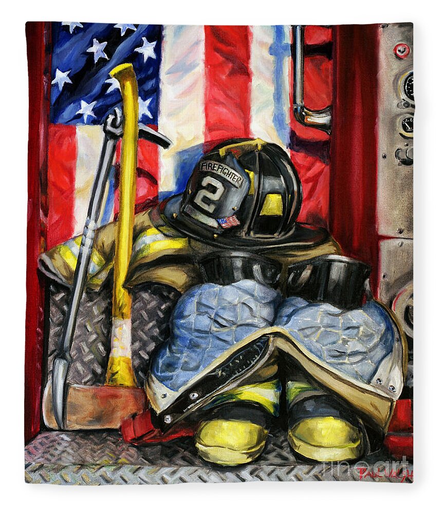 Firefighting Fleece Blanket featuring the painting Symbols Of Heroism by Paul Walsh