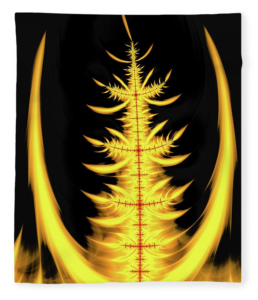 Flame Fleece Blanket featuring the digital art Symmetric yellow and orange fractal flames by Matthias Hauser