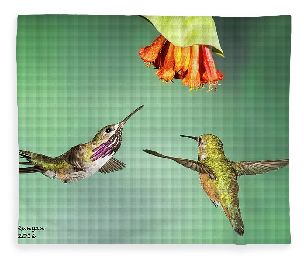 Hummingbirds Fleece Blanket featuring the photograph Table For Two by Peg Runyan