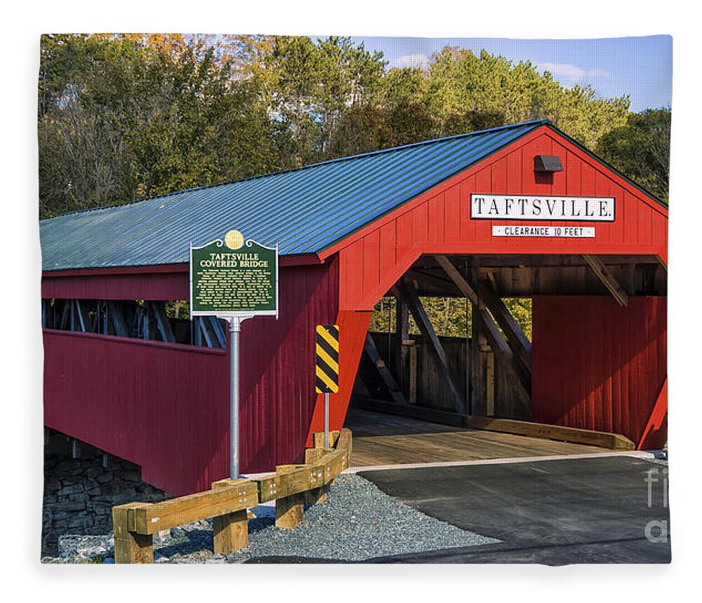 Covered Bridge Fleece Blanket featuring the photograph Taftsville Covered Bridge. by Scenic Vermont Photography