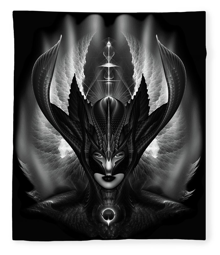 Taidushan Sai Fleece Blanket featuring the digital art Taidushan Sai The Talons Of Time BlackSun Fractal Portrait by Rolando Burbon