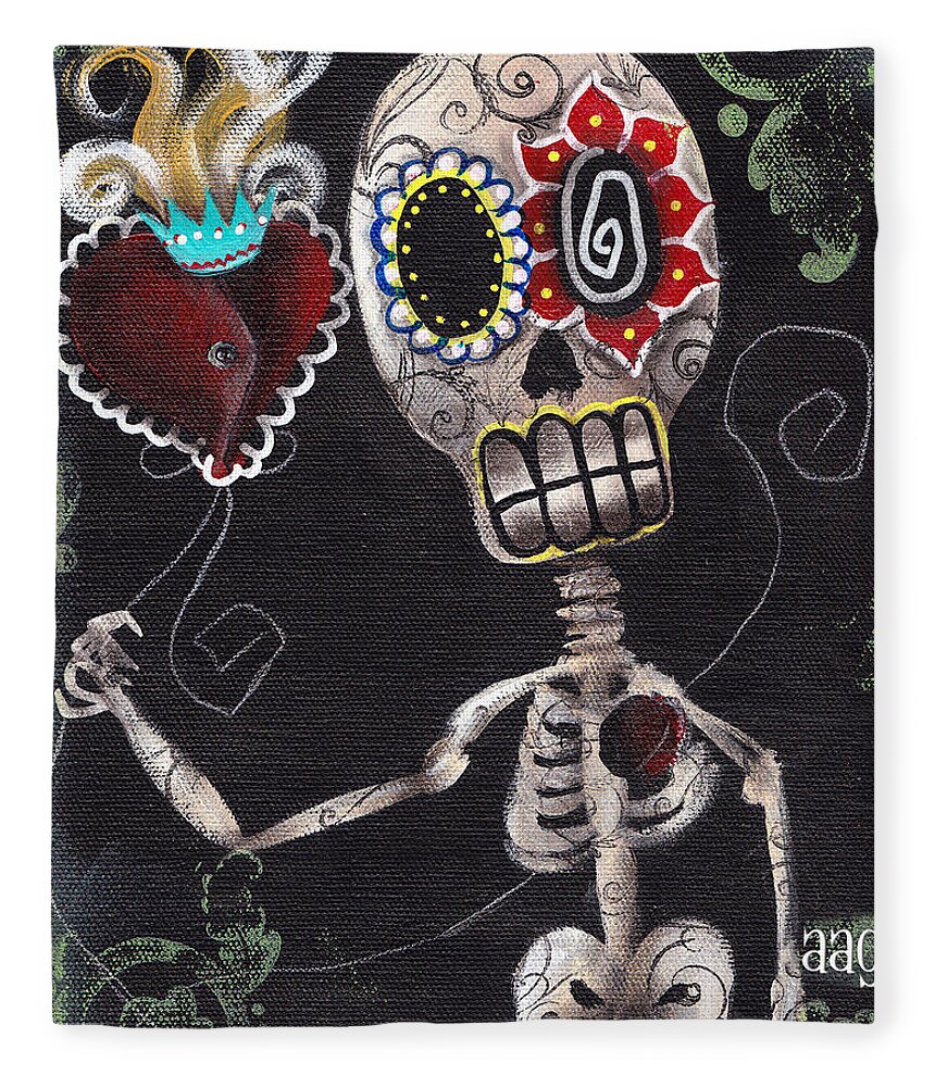 Day Of The Dead Fleece Blanket featuring the painting Take my Heart by Abril Andrade