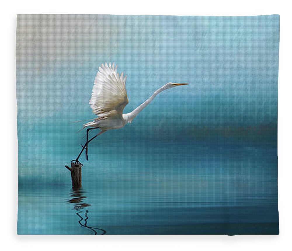 Great Egret Fleece Blanket featuring the photograph Taking Flight by Randall Allen