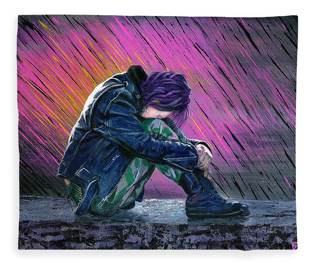 Portrait Fleece Blanket featuring the painting Tears in the Rain by Matthew Mezo