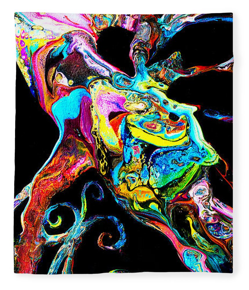 Abstract Vibrant Comic Book-colors Fluid-art Fleece Blanket featuring the painting Technicolor octopus #2714 by Priscilla Batzell Expressionist Art Studio Gallery
