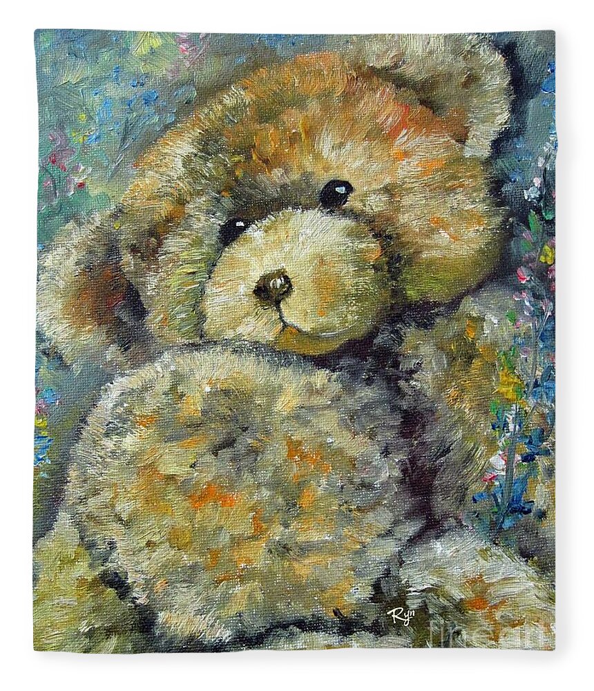 Teddy Bear Fleece Blanket featuring the painting Teddy Bear by Ryn Shell
