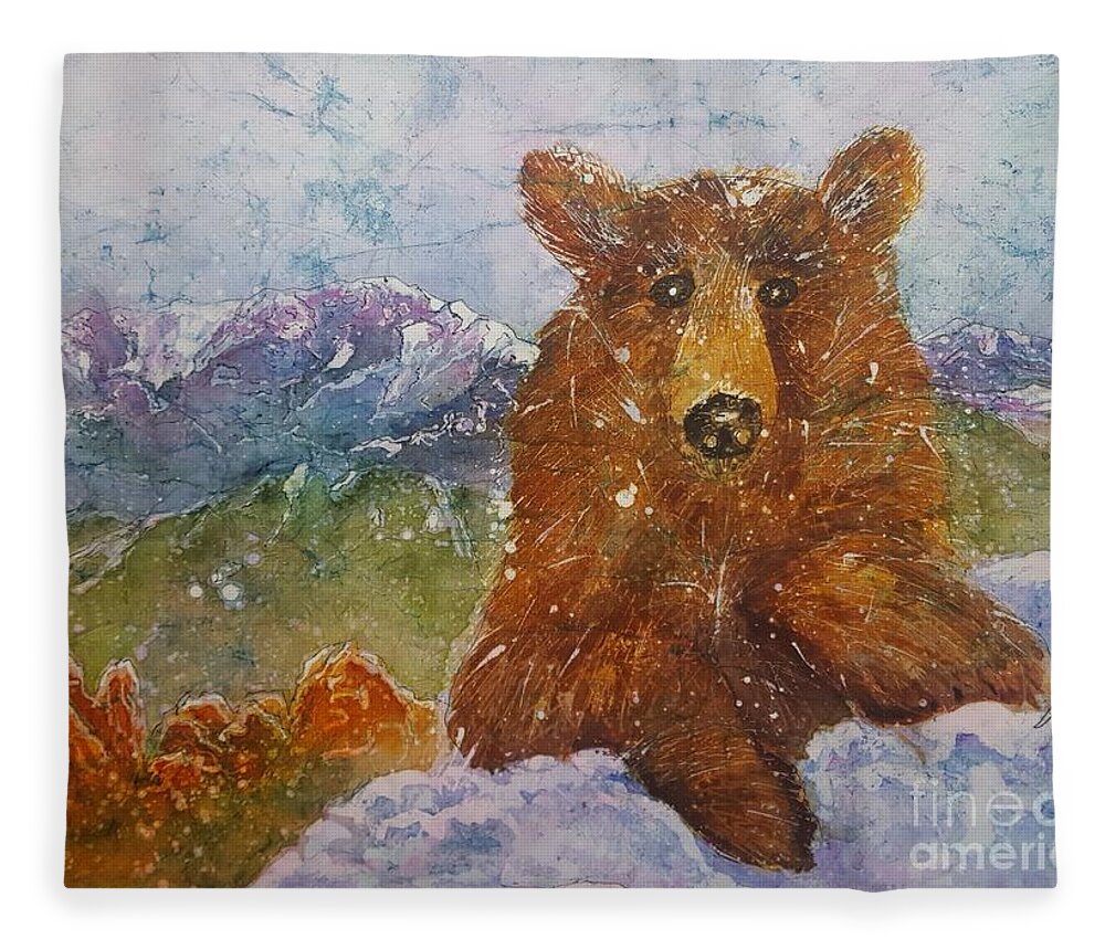 Garden Of The Gods Fleece Blanket featuring the painting Teddy wakes up in the most desireable city in the nation by Carol Losinski Naylor