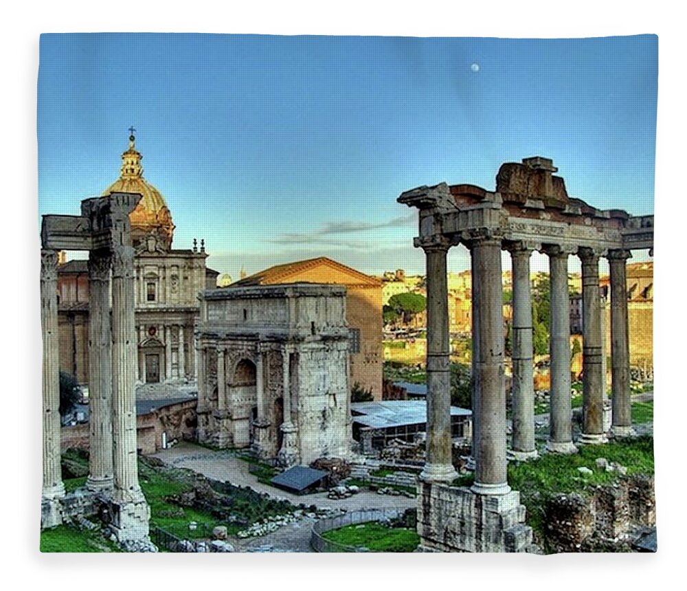 Temple Fleece Blanket featuring the painting Temple of Saturn by Troy Caperton