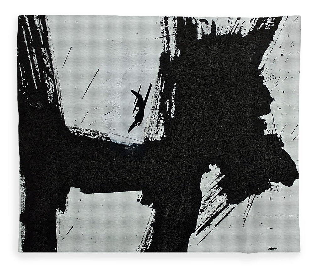 Abstract Black Dog Fleece Blanket featuring the painting TEST...Homer's Iliad AKA Dogzilla by Cliff Spohn