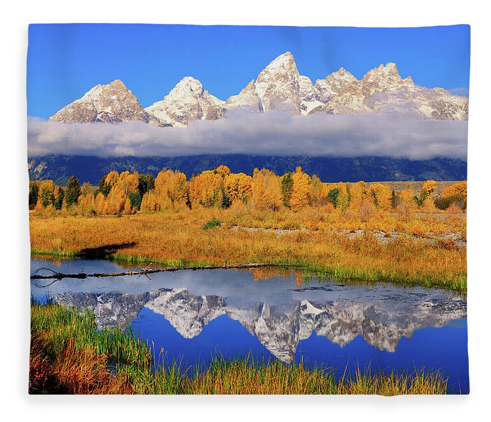 Tetons Fleece Blanket featuring the photograph Teton Peaks Reflections by Greg Norrell