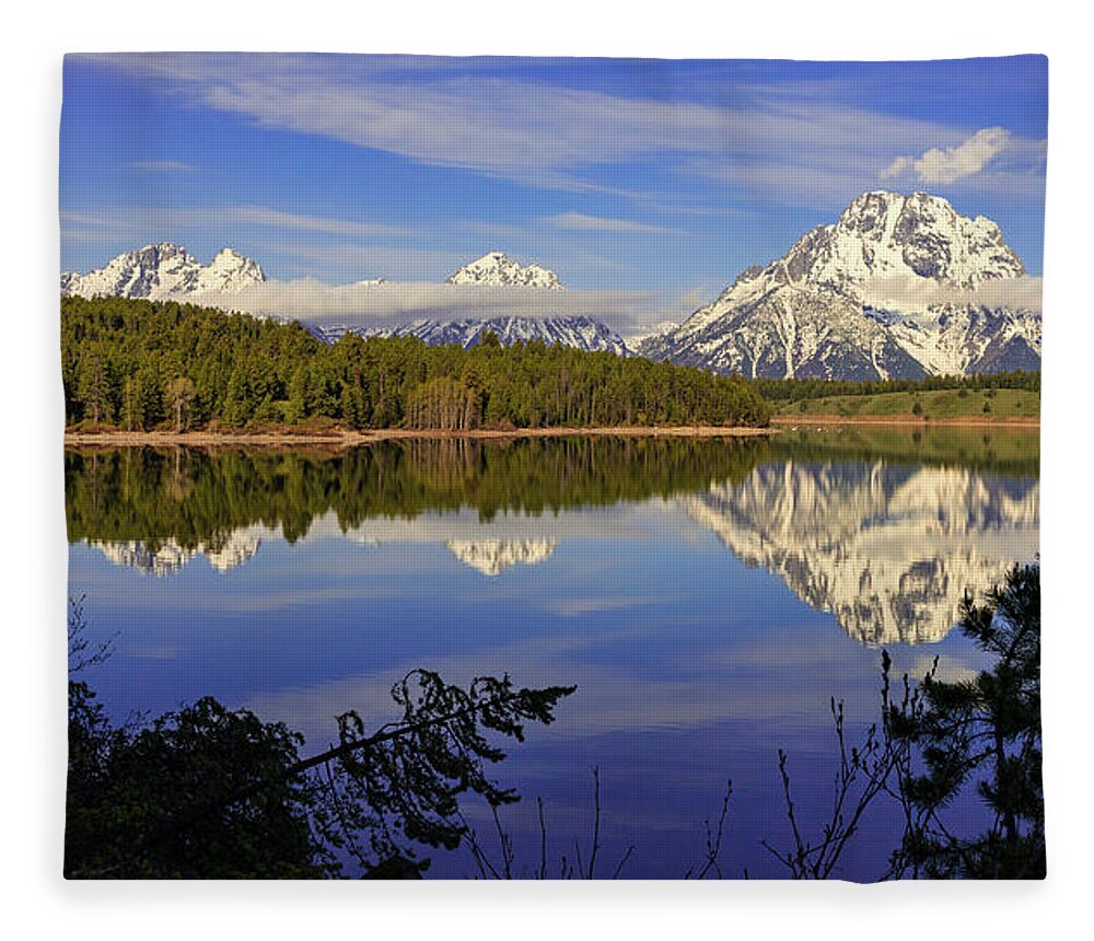 Grand Teton National Park Fleece Blanket featuring the photograph Teton Reflections by Jack Bell