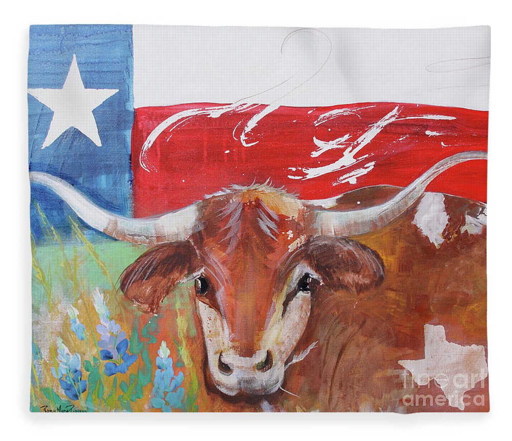 Texas Fleece Blanket featuring the painting Texas Longhorn by Robin Pedrero
