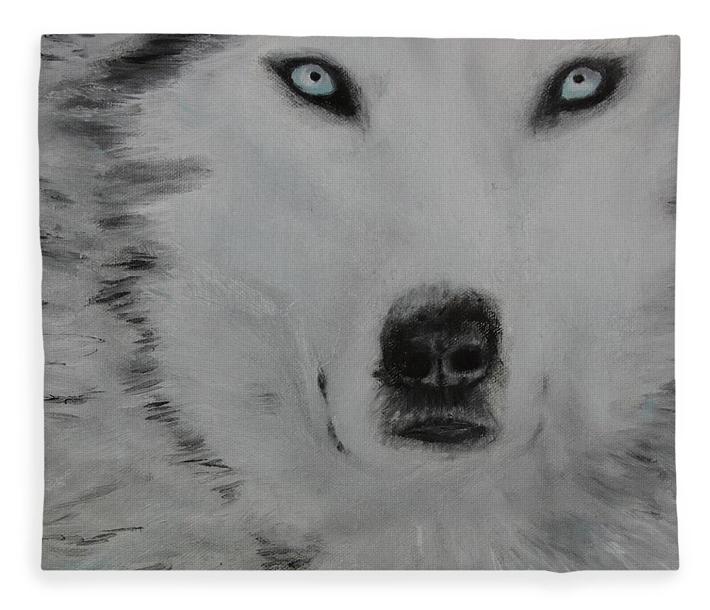 Wolfs Fleece Blanket featuring the painting The Stare by Neslihan Ergul Colley