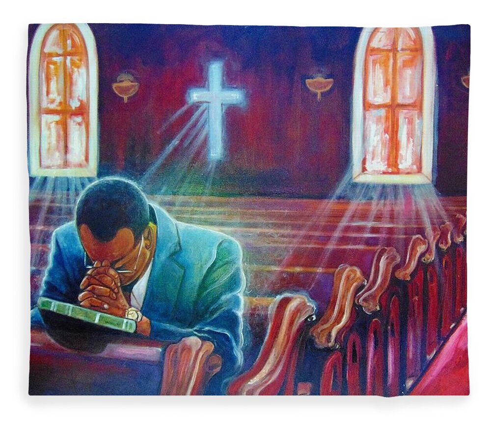 Religious Art Fleece Blanket featuring the painting thank you GOD by Emery Franklin