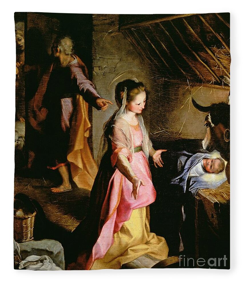 Nativity Fleece Blanket featuring the painting The Adoration of the Child by Federico Fiori Barocci or Baroccio