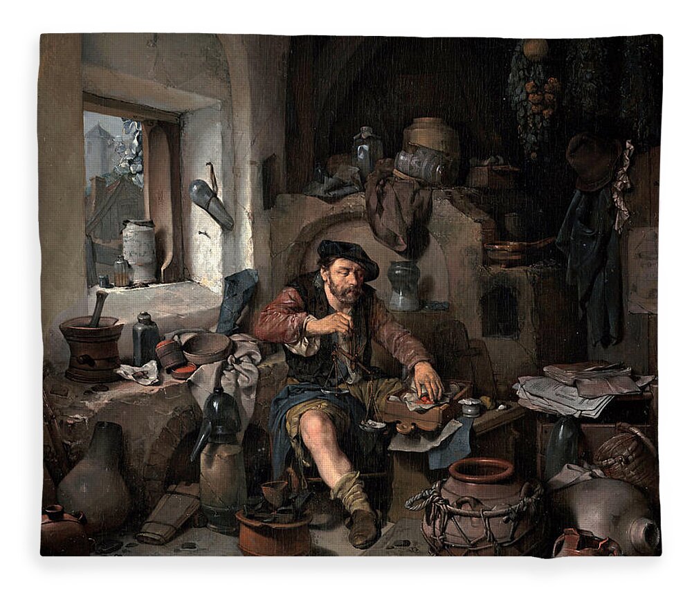Cornelis Bega Fleece Blanket featuring the painting The Alchemist by Cornelis Bega