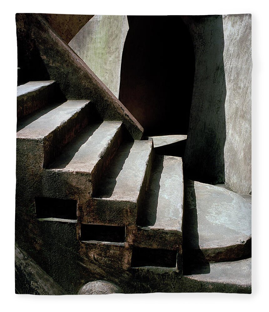 Chiaroscuro Fleece Blanket featuring the photograph The Ancient Stair Of Mystery by Shaun Higson