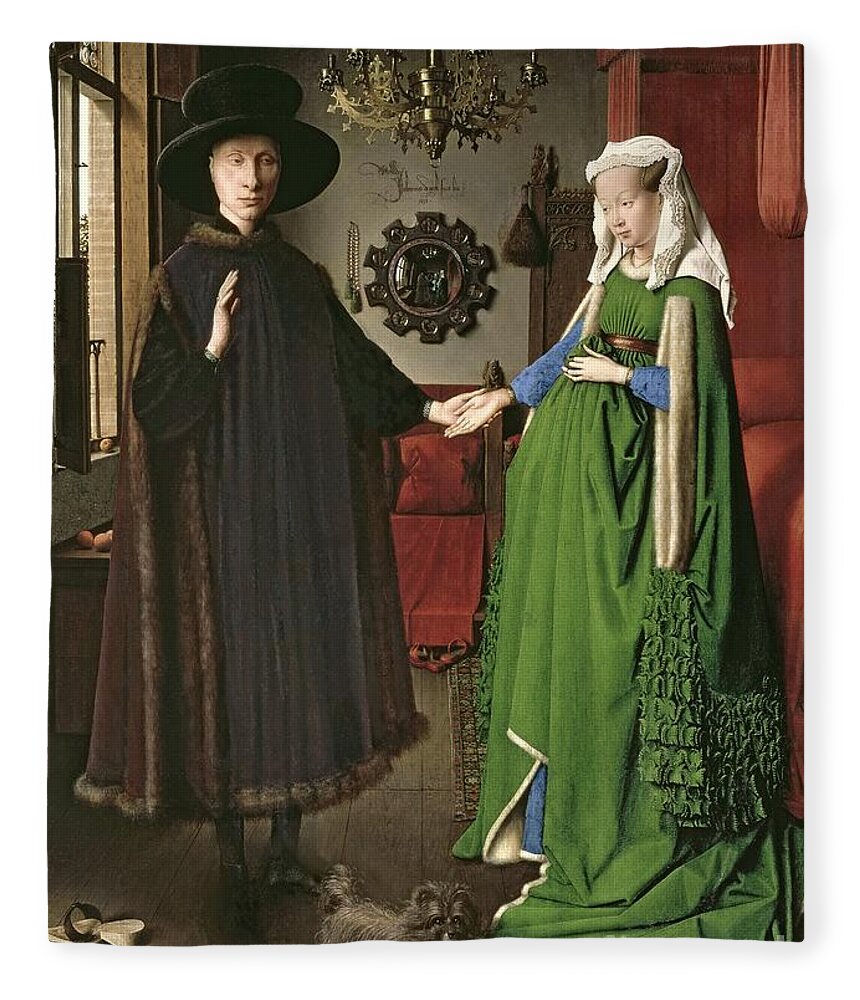 Jan Van Eyck Fleece Blanket featuring the painting The Arnolfini Marriage by Jan van Eyck