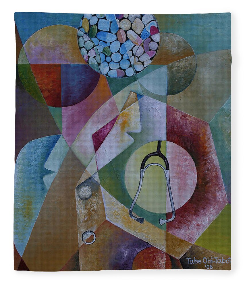 The Art Of Pharmacotherapy Fleece Blanket featuring the painting The Art of Pharmacotherapy by Obi-Tabot Tabe