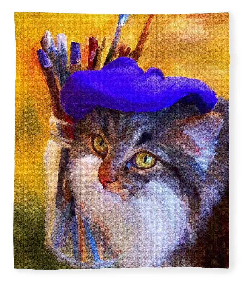 Cat Fleece Blanket featuring the painting The Artist by Jai Johnson