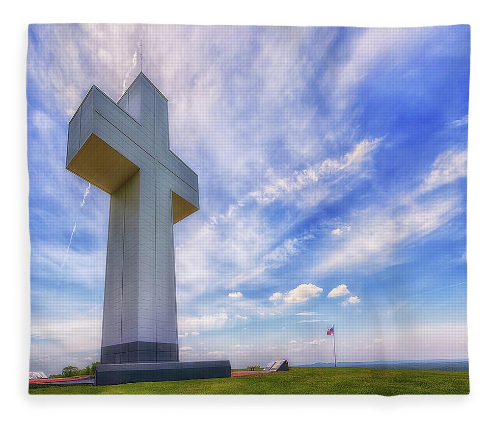 Bald Knob Cross Fleece Blanket featuring the photograph The Bald Knob Cross by Susan Rissi Tregoning