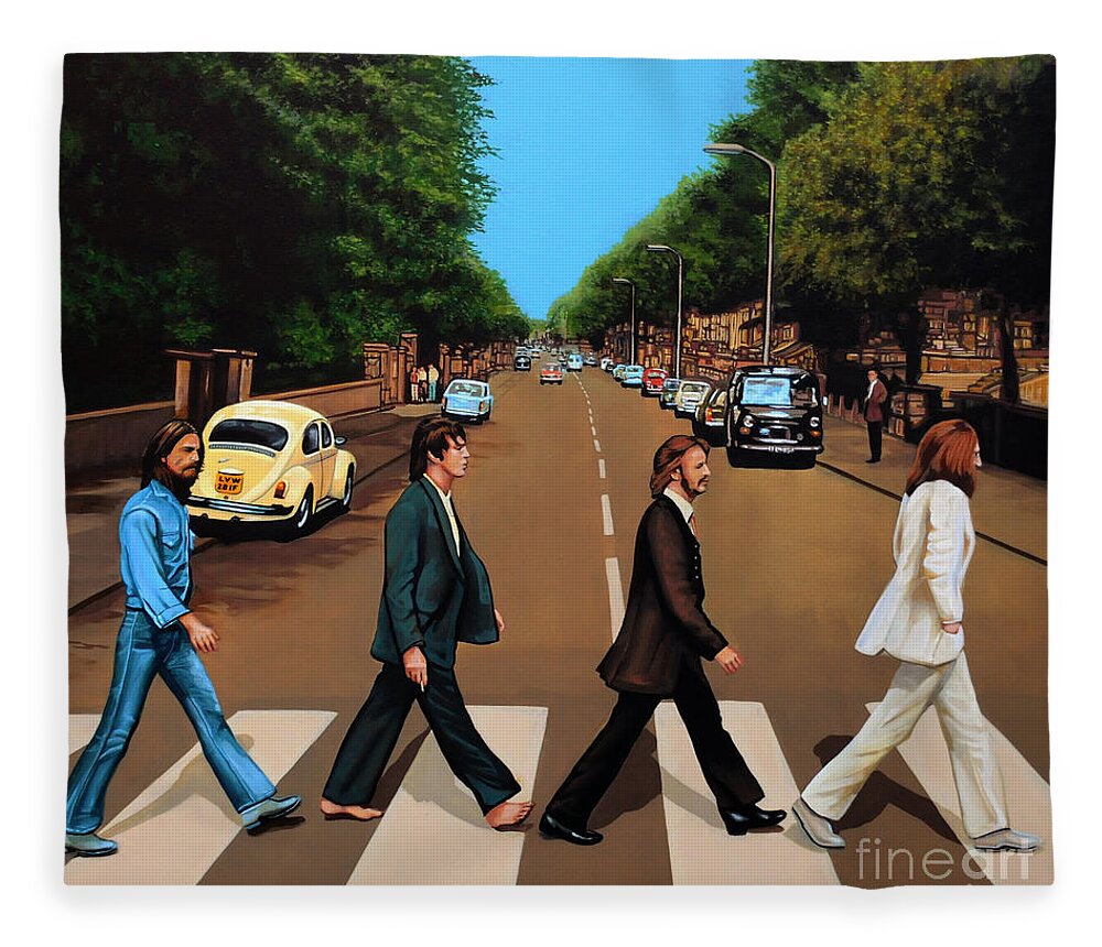 The Beatles Fleece Blanket featuring the painting The Beatles Abbey Road by Paul Meijering