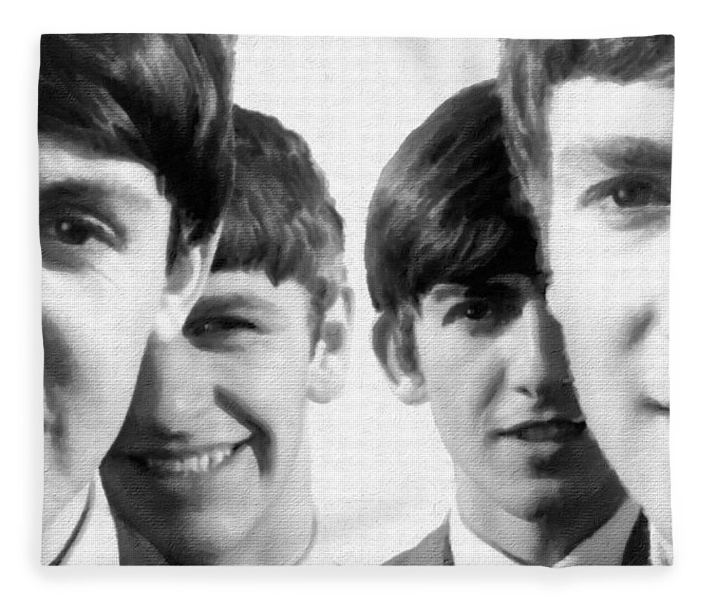 The Beatles Fleece Blanket featuring the painting The Beatles Painting 1963 Black And White by Tony Rubino