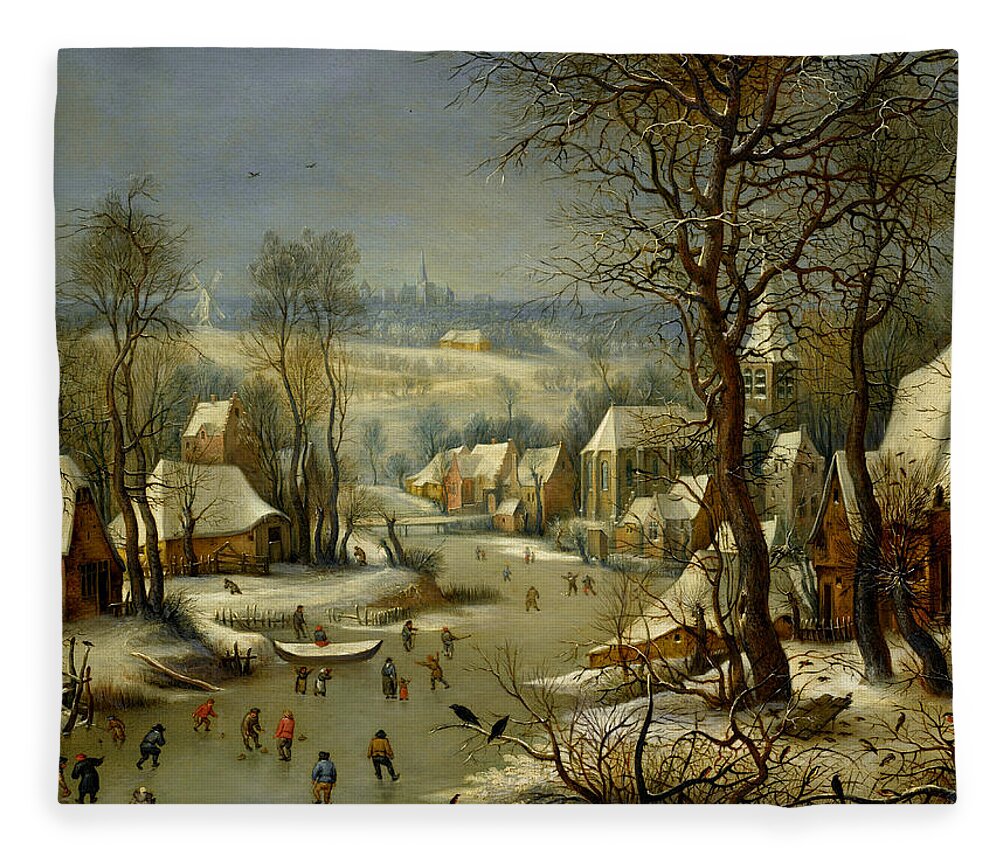Pieter Fleece Blanket featuring the painting The Bird Trap by Antwerp School 17th century after Pieter Brueghel the Younge