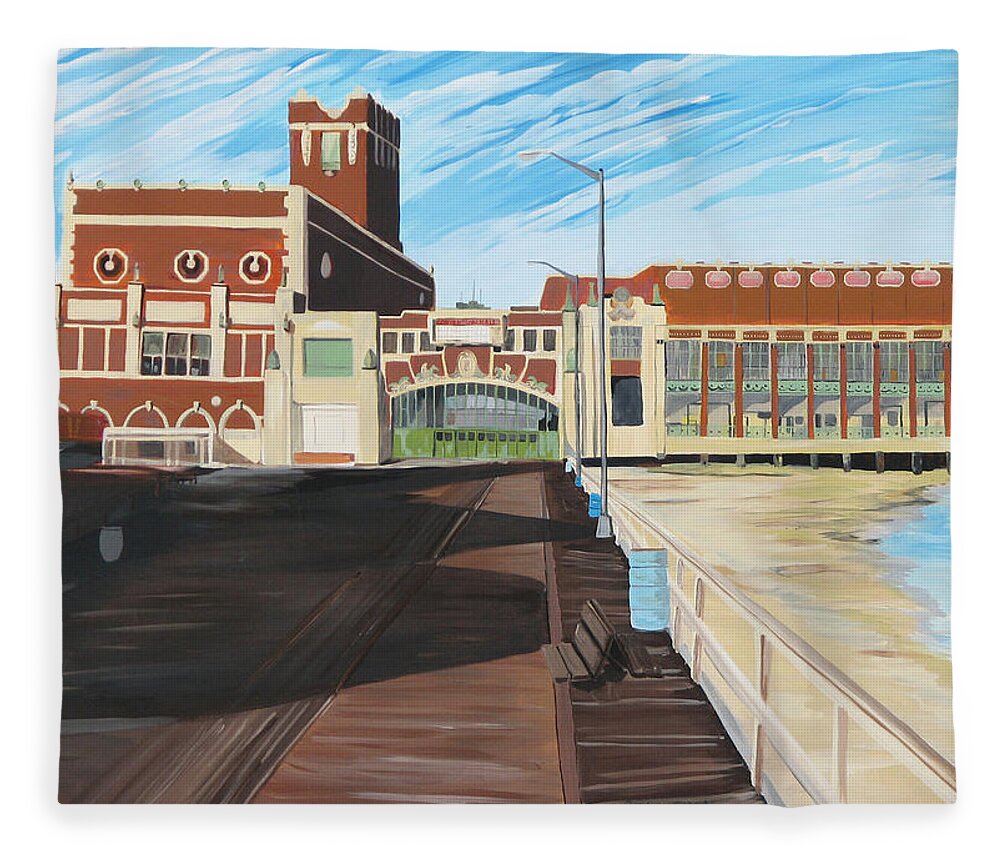 Asbury Art Fleece Blanket featuring the painting The Convention Hall Asbury Park by Patricia Arroyo