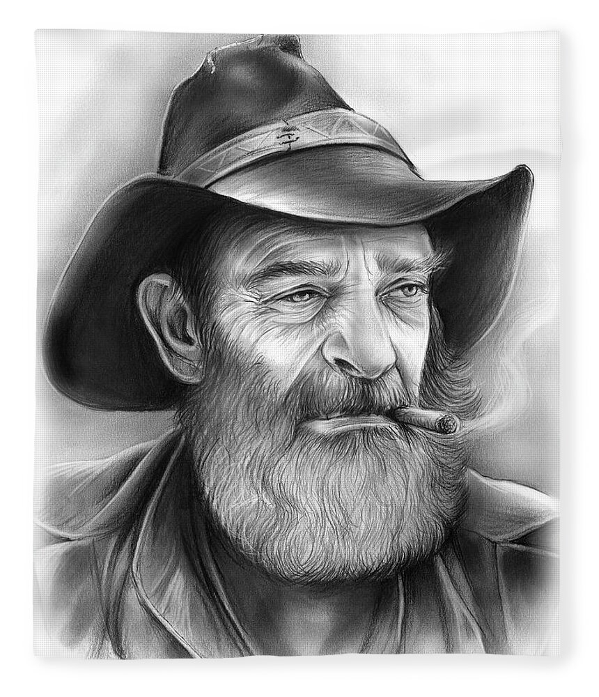 Cowboy Fleece Blanket featuring the drawing The Cowboy by Greg Joens