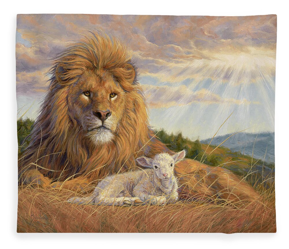 Lion Fleece Blanket featuring the painting The Dawning of a New Day by Lucie Bilodeau