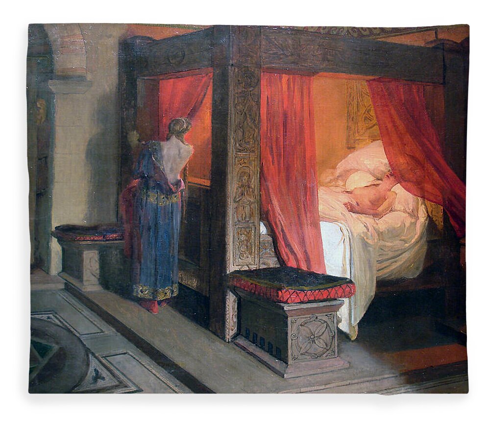 Jean-paul Laurens Fleece Blanket featuring the painting The Death of Galswintha by Jean-Paul Laurens