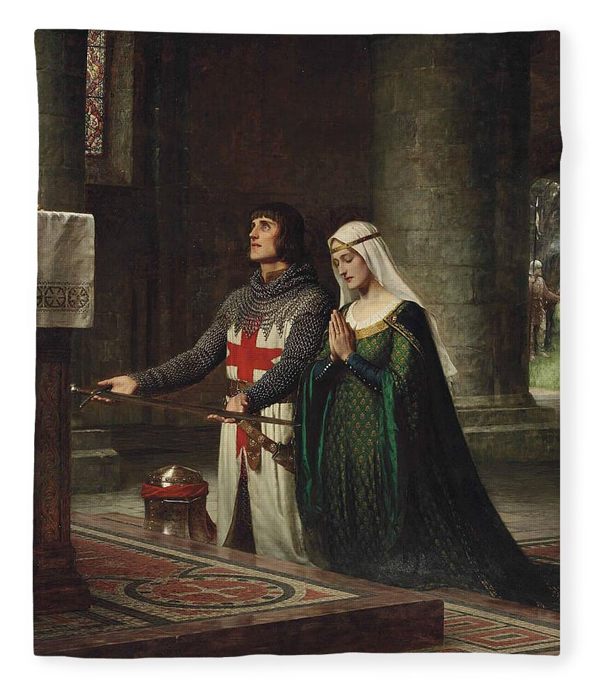 19th Century Art Fleece Blanket featuring the painting The Dedication by Edmund Leighton