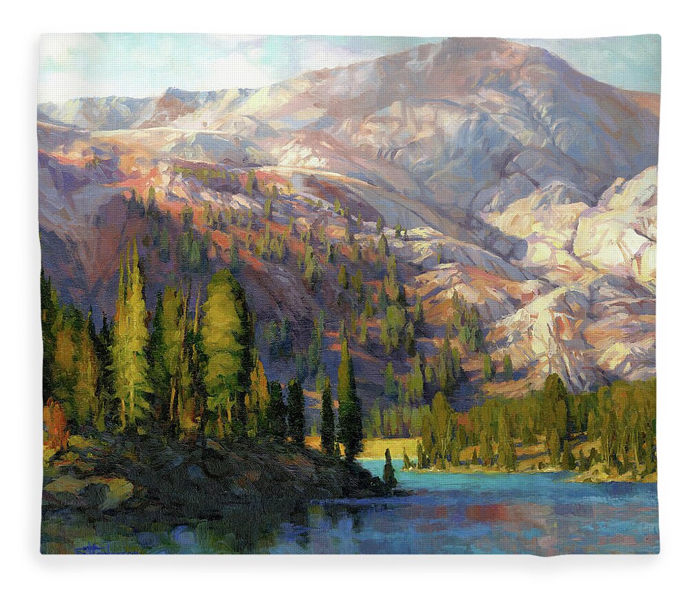Mountain Fleece Blanket featuring the painting The Divide by Steve Henderson