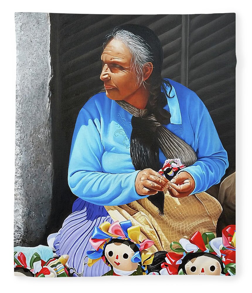 Doll Maker Fleece Blanket featuring the painting The Doll Maker From Cabo by Vic Ritchey