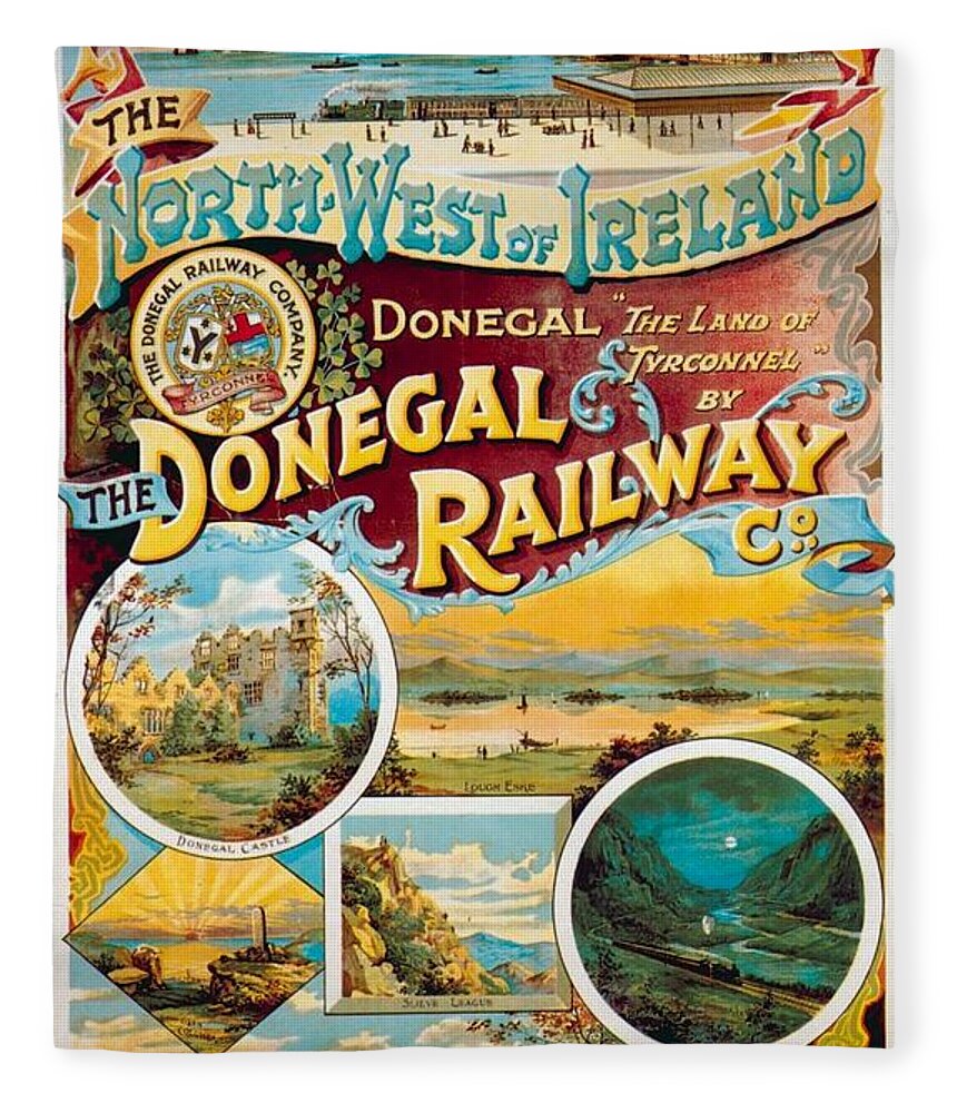 Donegal Railway Fleece Blanket featuring the mixed media The Donegal Railway - North West of Ireland - Retro travel Poster - Vintage Poster by Studio Grafiikka
